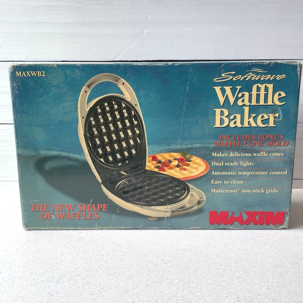 Retro Quirky Kitchen Maxim Softwave Waffle Baker MAXWB2 White Waffle Cone Maker